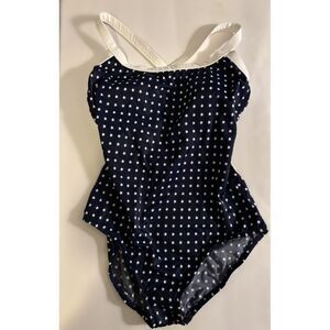 NWT VTG Talbots Cross Back Swimsuit Navy - White Stars Padded Made in USA Sz 16